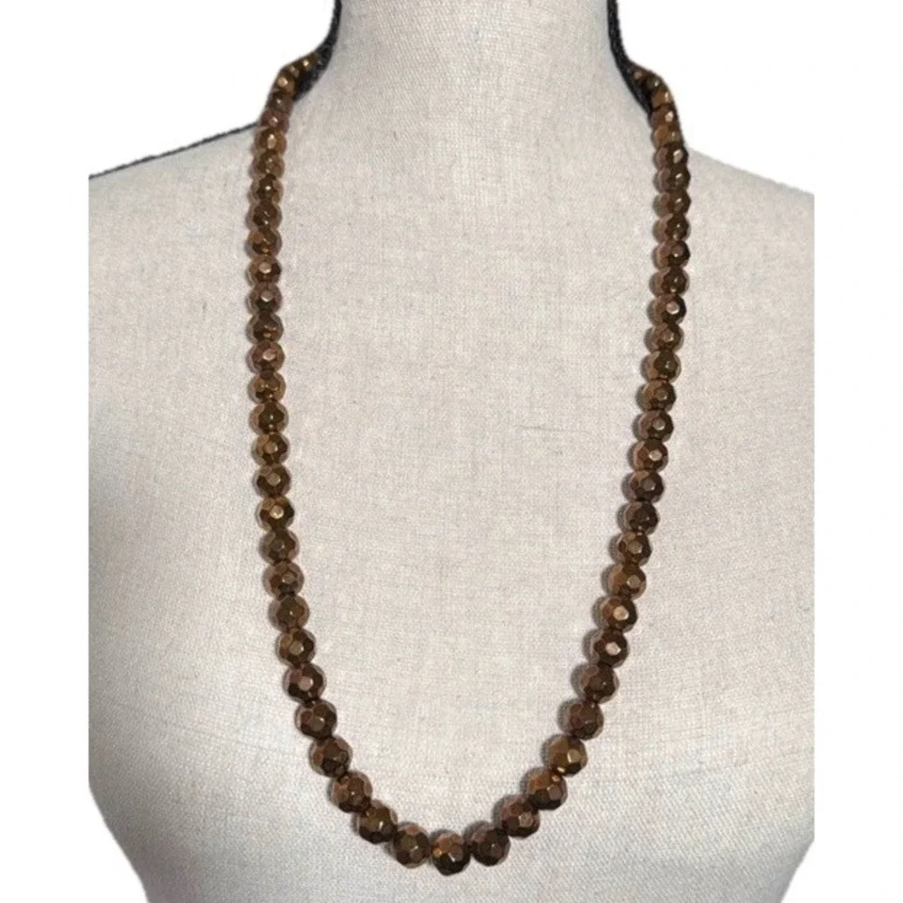 Womens Faceted Metallic Bronze Beaded Strand Necklace 28 Inch Continuous‎ Loop